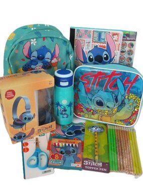 Stitch Backpack, Headphones, Lunch Bag, Water Bottle & School Supplies PreSchool
